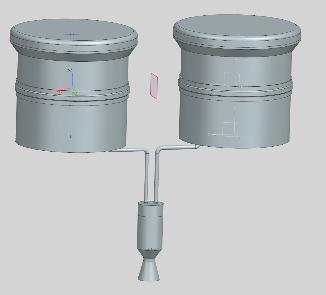 Overall CAD model of the pressure-fed LOX and methane feed system